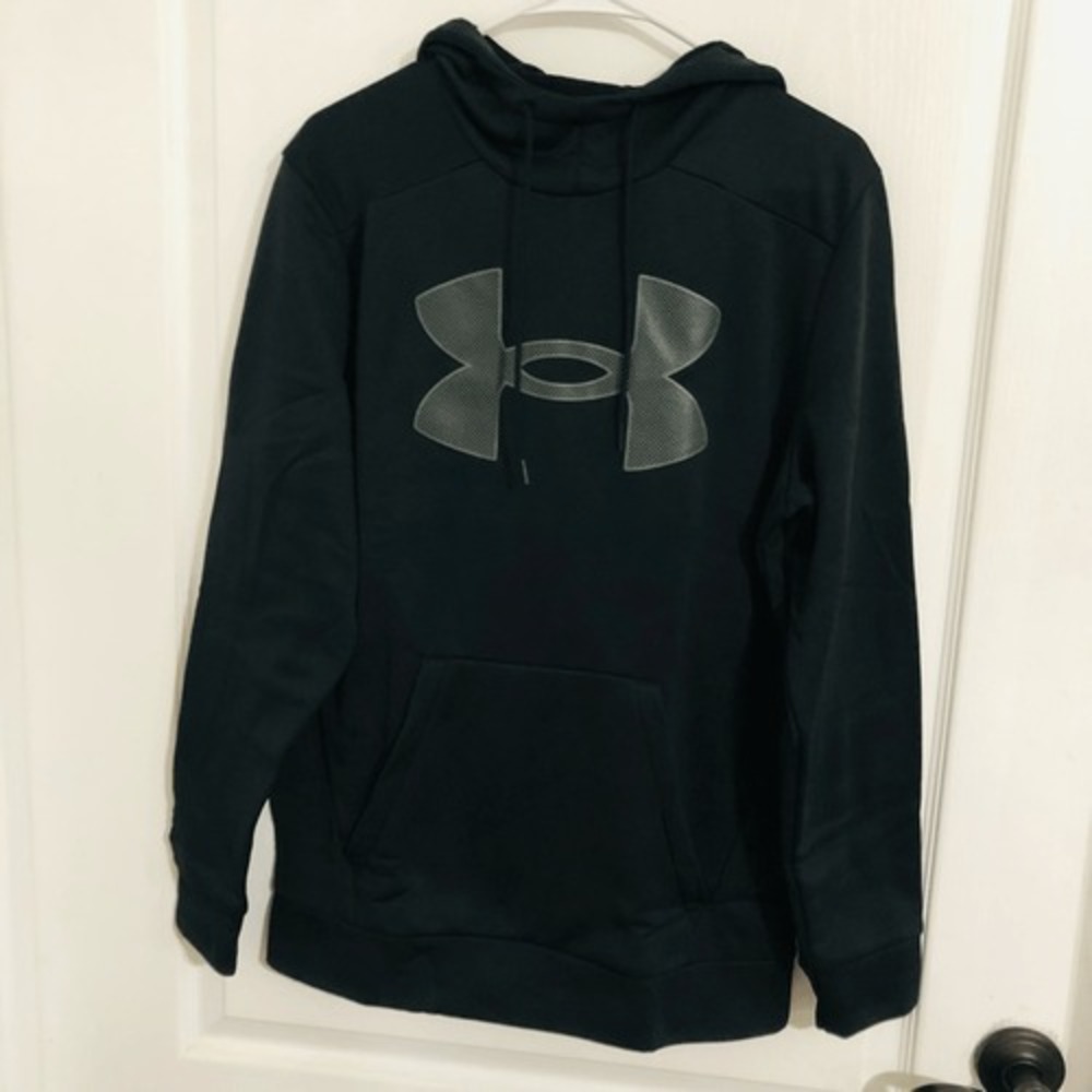 Under Armour Mens Black Loose Fit Pullover Hoodie Sweatshirt Big Logo Size Small